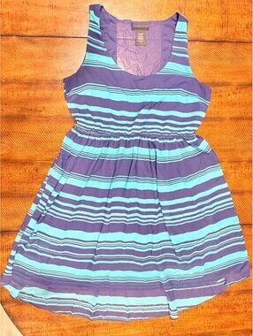 Attention Blue Teal Striped Chiffon High Low Sleeveless Dress - Women's Large